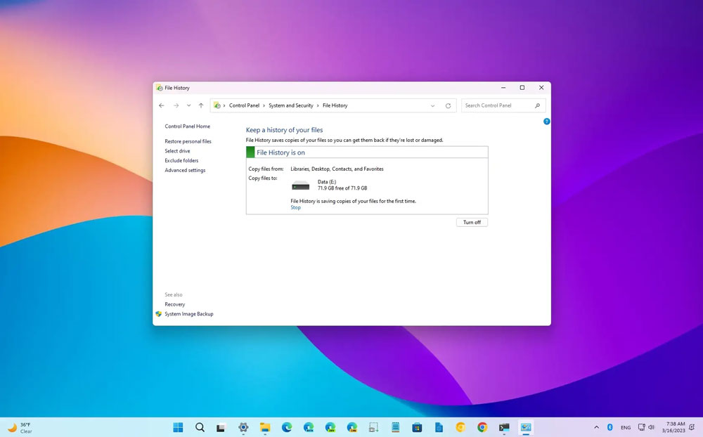 Windows File History backup: نسخه پشتیبان رایگان ویندوز