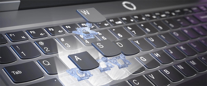 کیبورد با نور پسزمینه سفید و کلید Copilot در لپ تاپ Lenovo LOQ 15IRX9