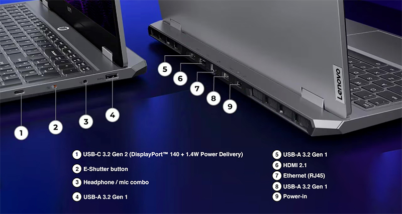پورتها و اتصالات کاربردی لپ تاپ Lenovo LOQ 15IRX9